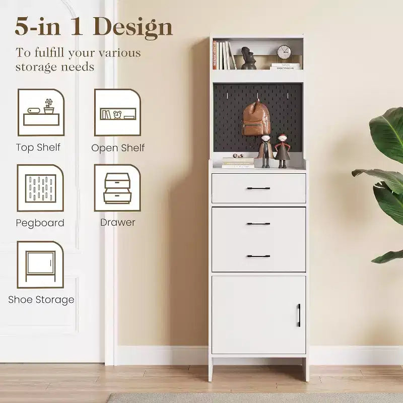 5-in-1 Entryway Shoe Cabinet with Flip Drawer, Pegboard and Adjustable Shelf