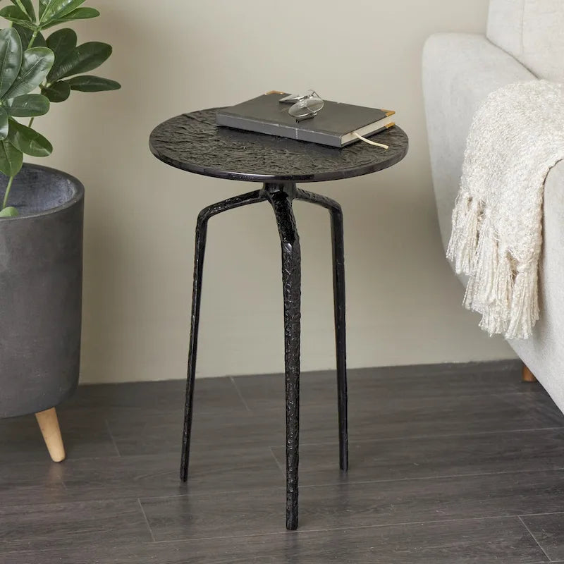 Aluminum Metal Geometric Slim Textured Side End Accent Table