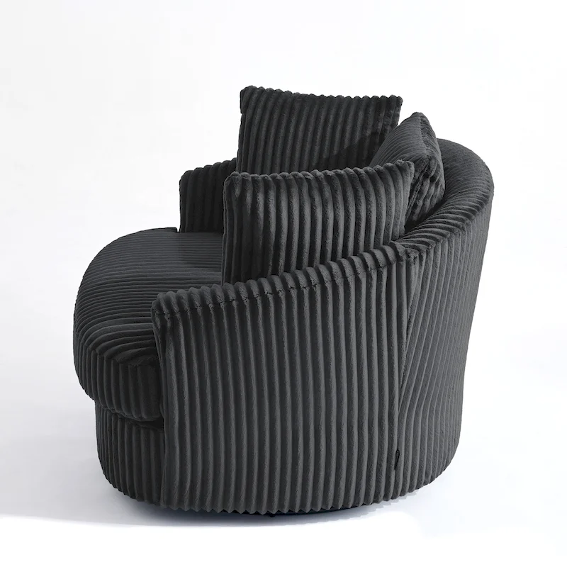 Oversized 43 W Plush Corduroy Recessed Arm Swivel Barrel Chair