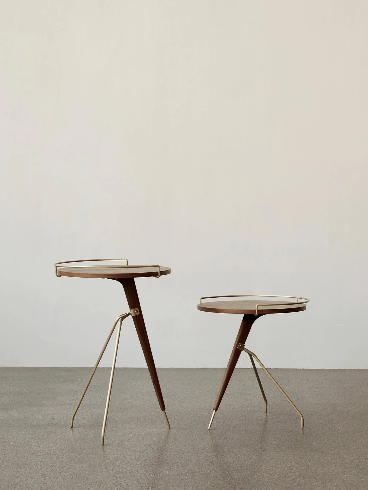 Mid-Century Modern Walnut & Brass Side Table with Tripod-Inspired Frame for Living Room & Bedroom
