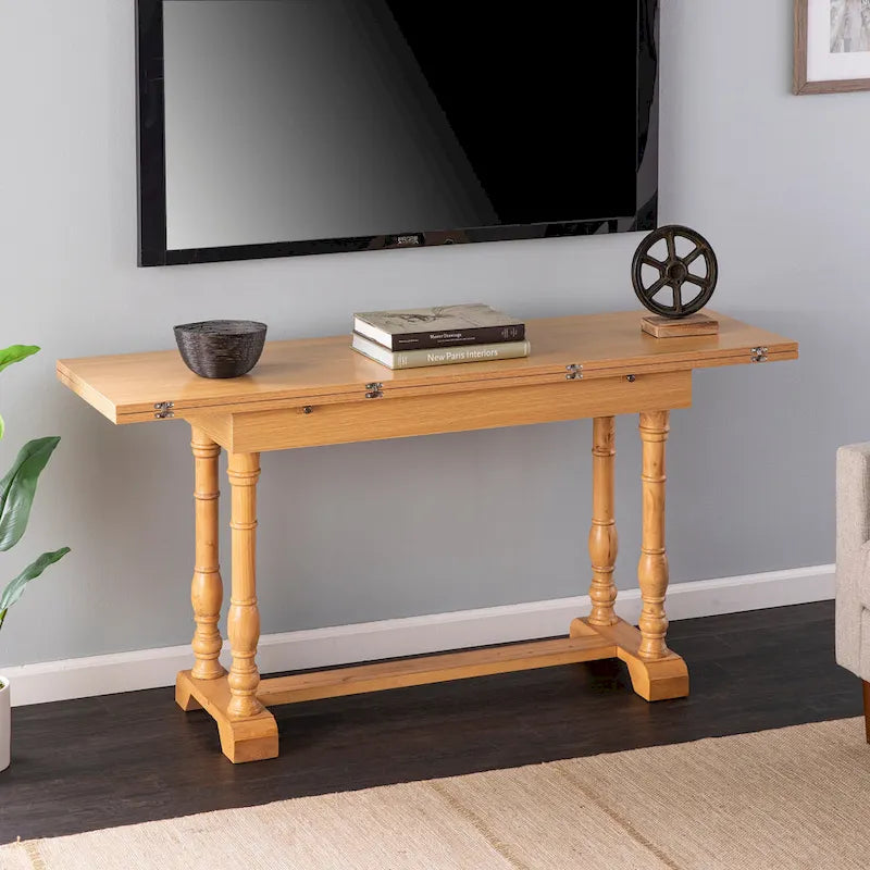 Farmhouse Drop Leaf Trestle Console to Dining Table