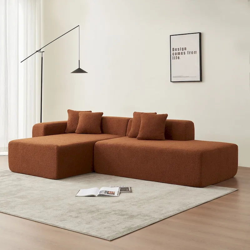5-Seater L-Shape Sectional Couch, Sherpa Fabric, Ultimate Comfort, Orange