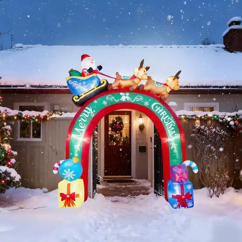 10FT Christmas Inflatable Archway, Inflatable Arch with Reindeer Pulling Santa's Sleigh, Blow Up Yard Decorations for Holiday Party Yard Lawn Garden