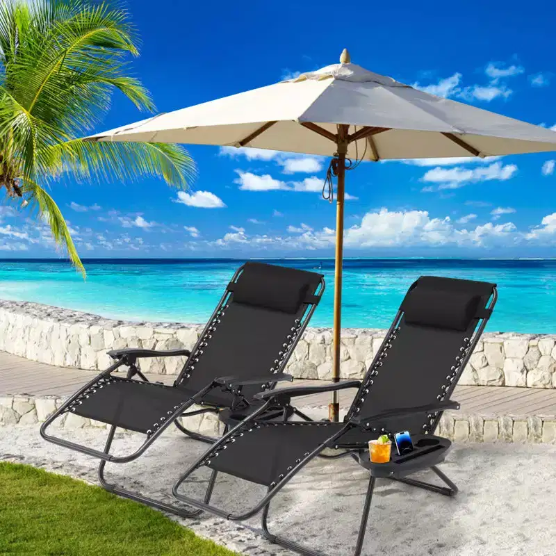 EROMMY Set of 2 Zero Gravity Lounge Chairs, Folding Reclining Patio Chairs with Cup Holder & Headrest