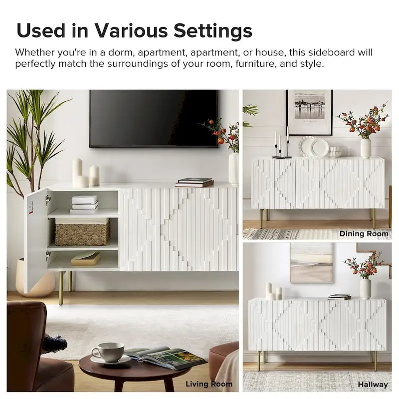 Modern 58 Wide Sideboard with Cable Management & Adjustable Feet