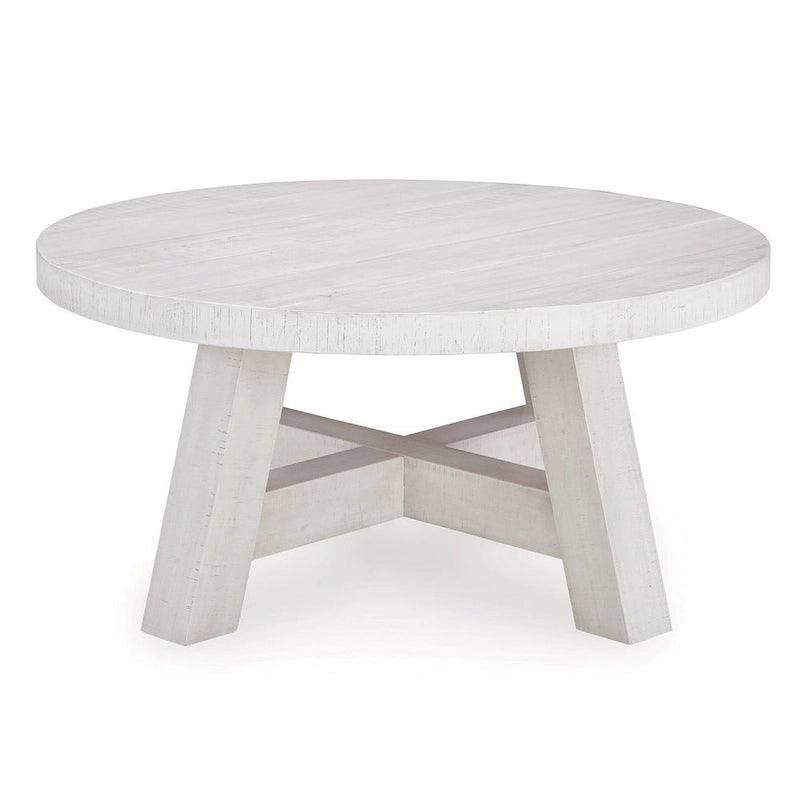 Round Cocktail Coffee Table, Rustic Posts, 40 Inch White Pine