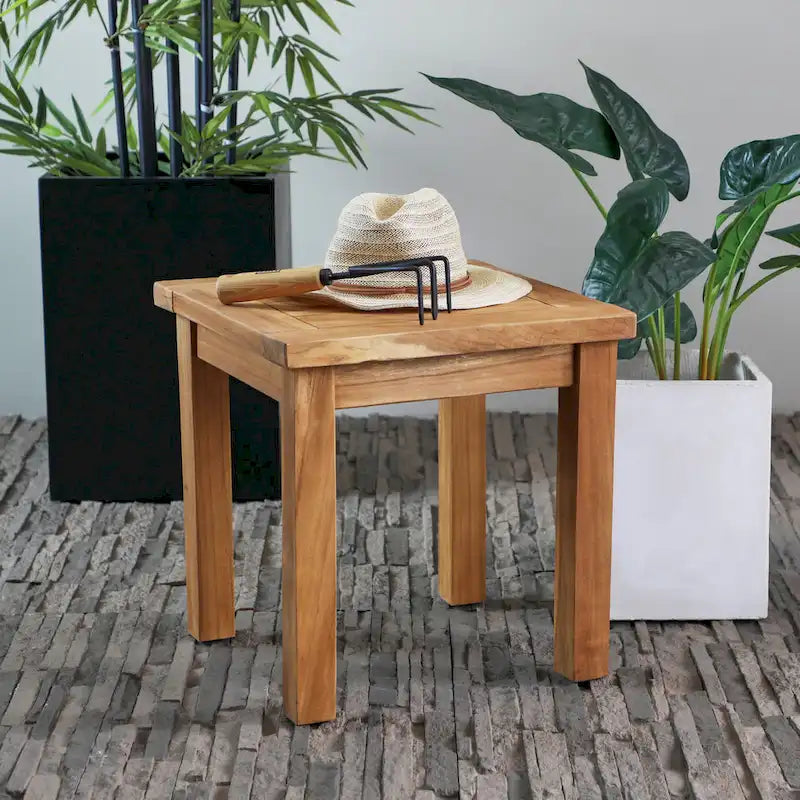Teak Wood Slatted Outdoor Accent Table - Brown - Roche River Decor - 18Wx19Lx18H