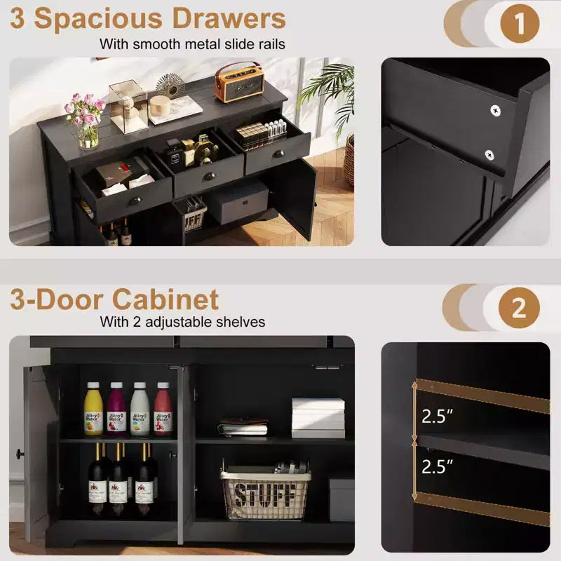 53.5 Buffet Sideboard with 3 Drawers and 2 Adjustable Shelves