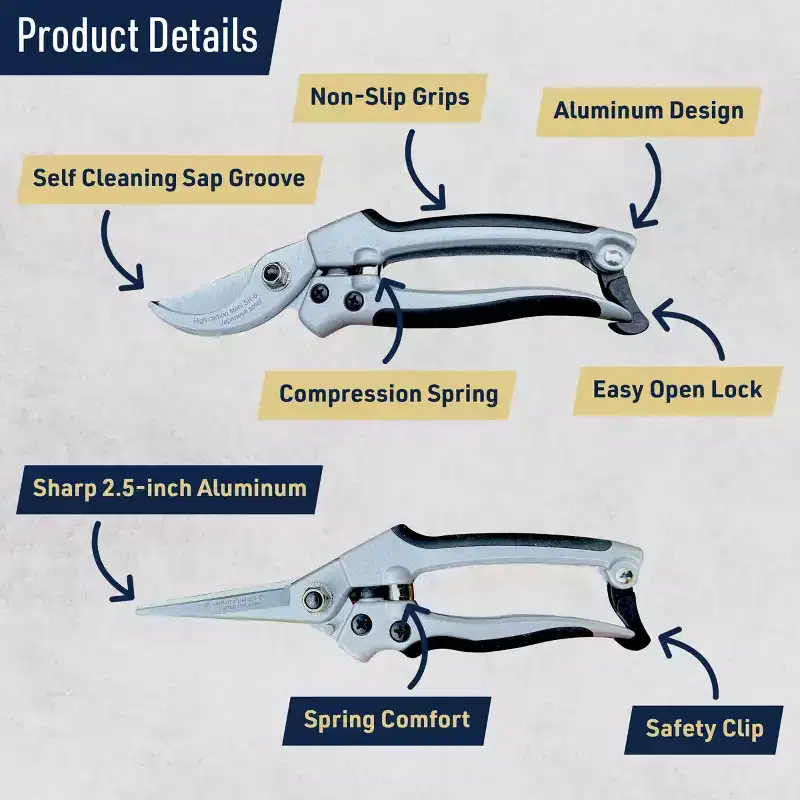 Pruning Shears for Gardening 2-Pack - 7.87 Bypass Pruners and 7.67 Straight Garden Scissors with Carbon Steel by Kings County Tools