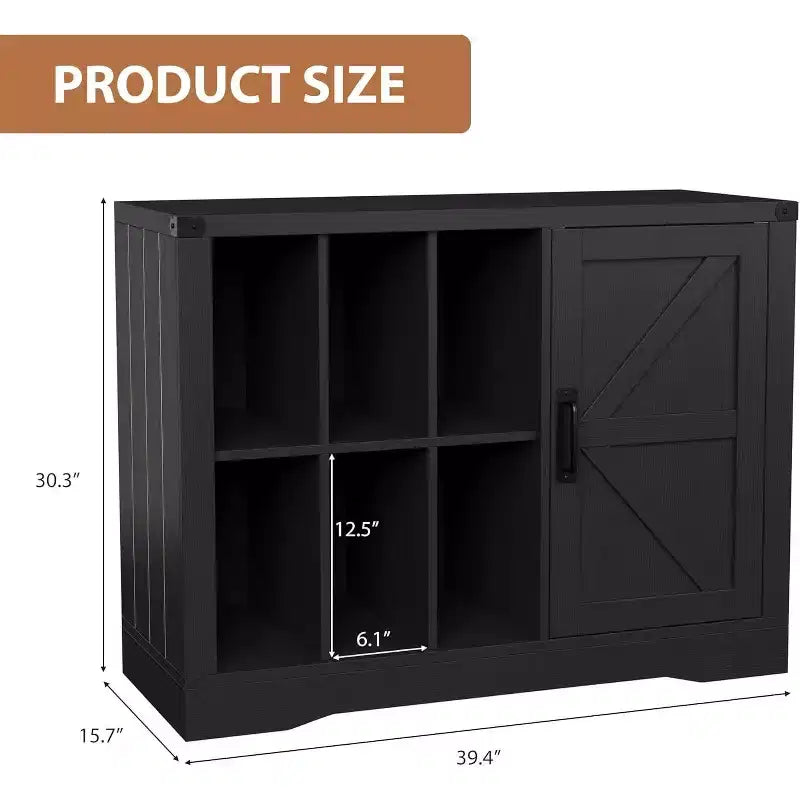 Farmhouse Record Player Stand with Barn Door, Vinyl Storage Cabinet for 750 Albums, Turntable Table with Display Shelves, Wooden Media Console