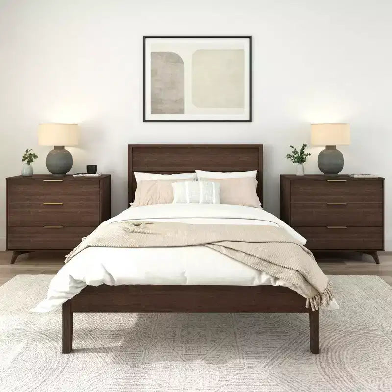 Plank+Beam Solid Wood Duo Full Size Bed Frame with Panel Headboard