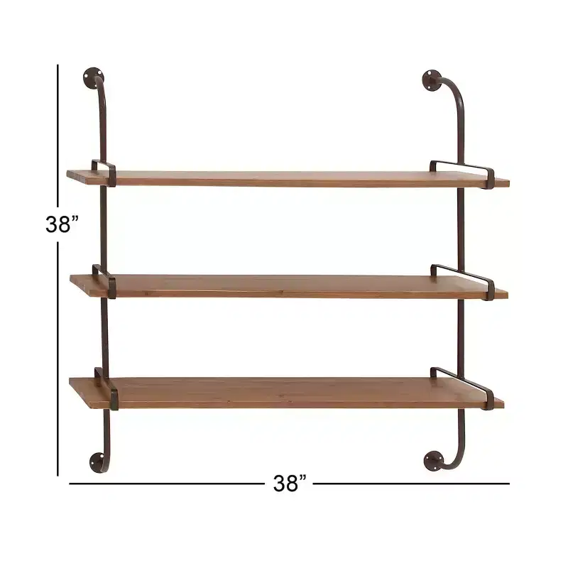 38x38 Wood 3 Level Wall with Metal Brackets Brown - Olivia & May: Industrial Style, No Assembly Required