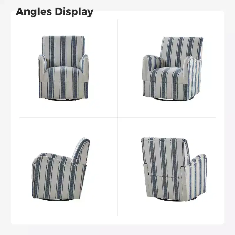 Set of 2 Livia Transitional 360-Degree Swivel Armchair With Jacobean Strip Pattern | HULALA HOME