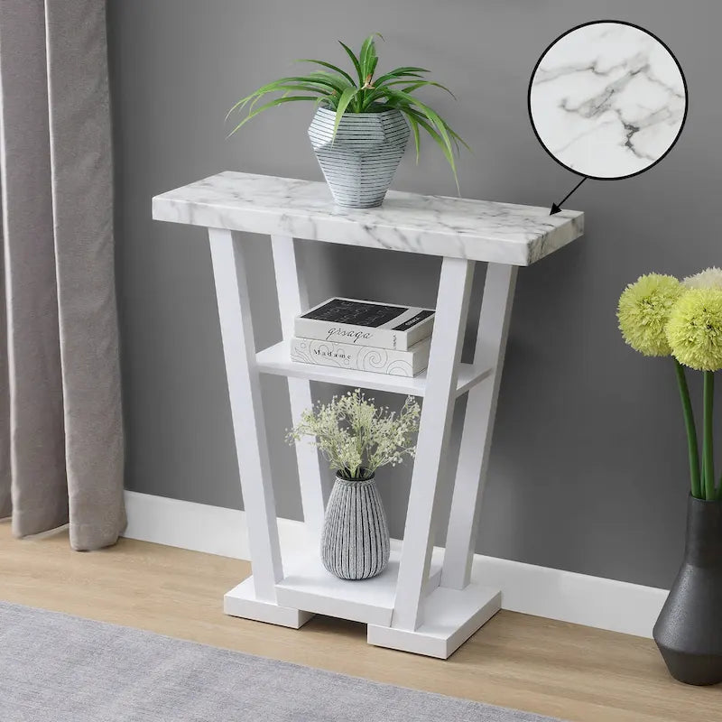 V-Shaped Console Table with Shelves