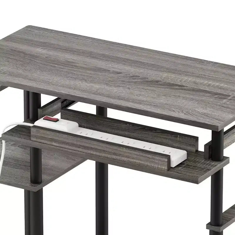 Furinno Industrial Computer Desk Home Office Workstation Study Wrting Tabel w/Keyboard Tray & Open Storage Shelf,French Oak/Black