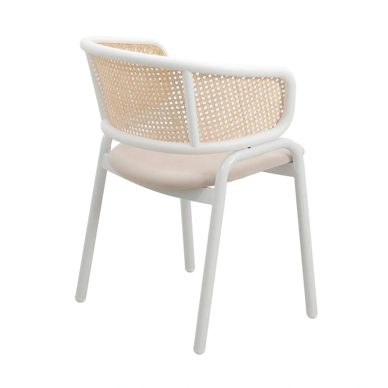 Modern Stylish Dining Arm Chair with Rattan Back and Steel Legs