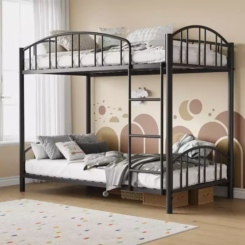 Metal Bunk Bed Twin Over Twin, Heavy Duty Bunkbeds Frame with Arched Guardrail and Safety Ladder, Steel Bed for Kids , No Box Spring Needed, Pink