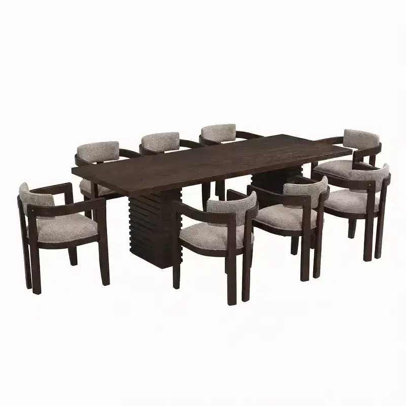 Christopher Knight Home Elena Farmhouse 9 Piece Dining Table with Rubberwood Upholstered Chairs