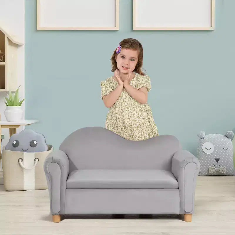 Qaba Kids Sofa, Wooden Armrest Chair for Preschool, Toddler Couch for Kids Room, Kindergarten with Hidden Storage Compartment