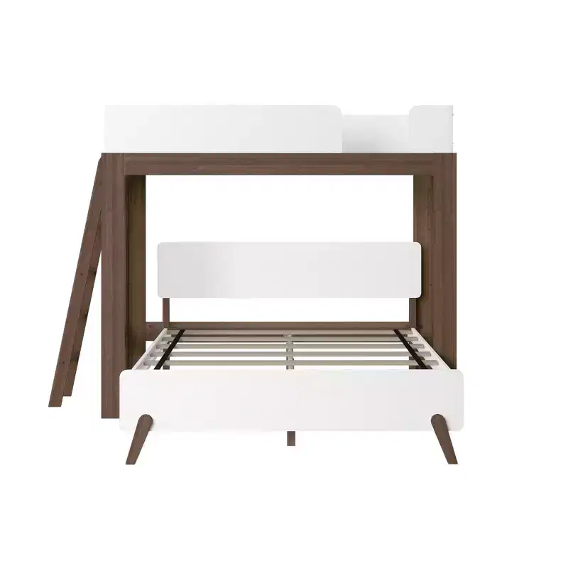 Max & Lily Mid-Century Modern Twin over Queen L-Shaped Bunk Bed, Solid Wood