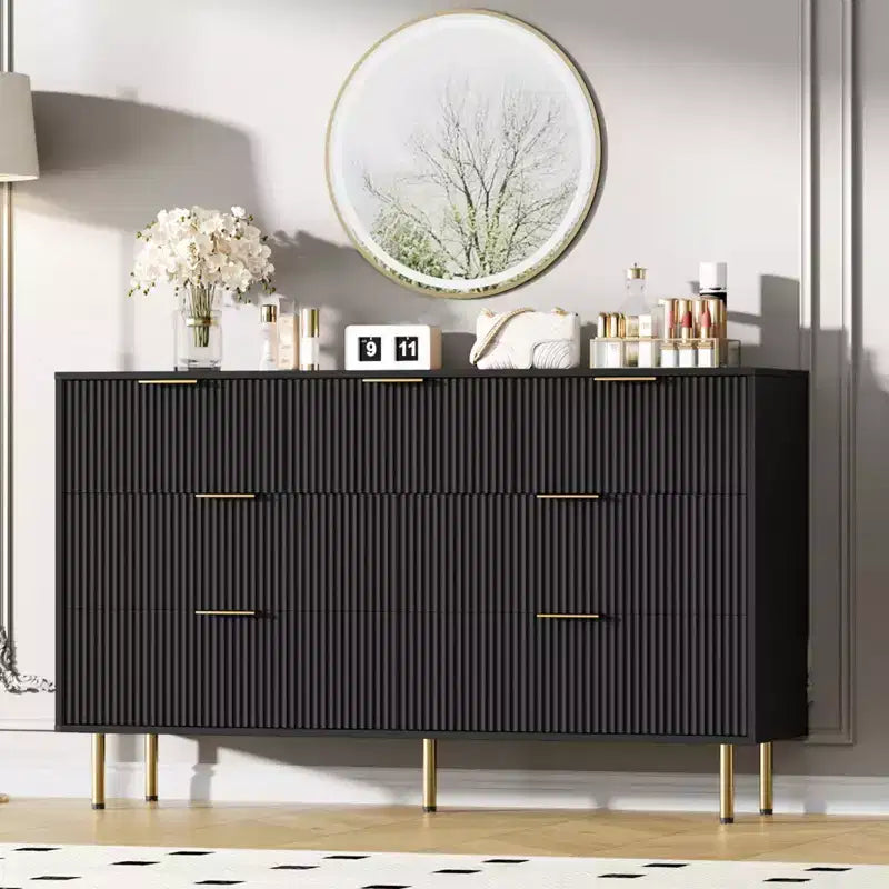 7-Drawer Fluted Dresser with Gold Handles - Modern Storage Chest for Bedroom, Living Room, Hallway