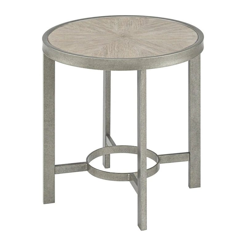 Round End Table with White Oak Top and Metal Frame