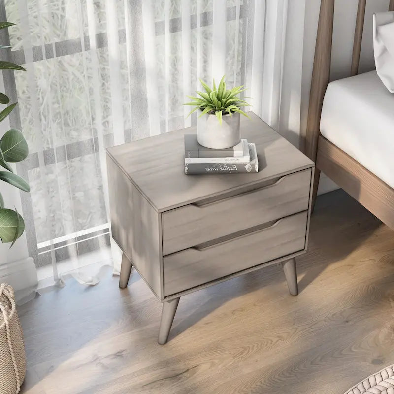 Mid-Century Modern Wood 2-Drawer Nightstand