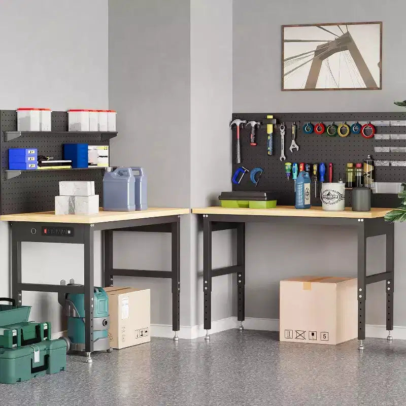 48 Adjustable Workbench with Pegboard, 2000lb Capacity, 28-40 Height, for Garage & Home DIY