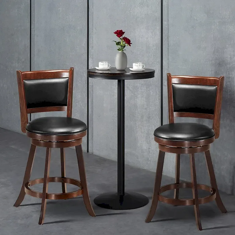 Costway Set of 2 24 Swivel Counter Stool Wooden Dining Chair