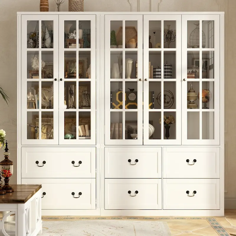 78.7 Combo Buffet Bookcase Storage Cabinet Glass Bookshelf Display
