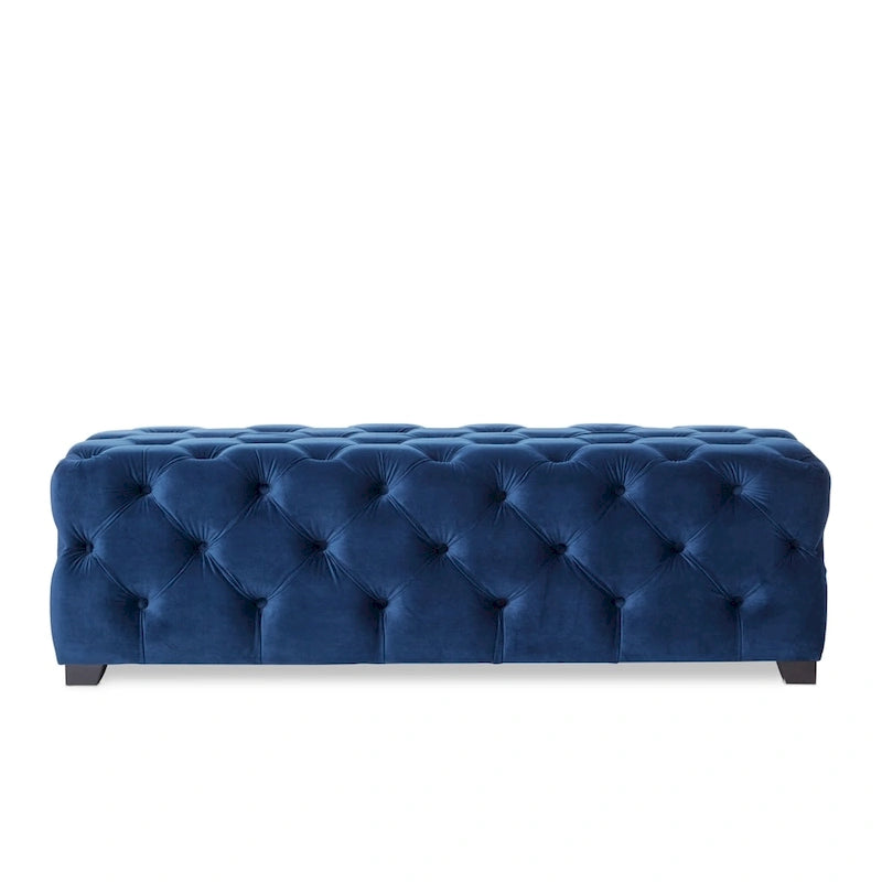 Tufted Velvet Ottoman Bench - Button Detail Upholstered Entryway Bench for Bedroom