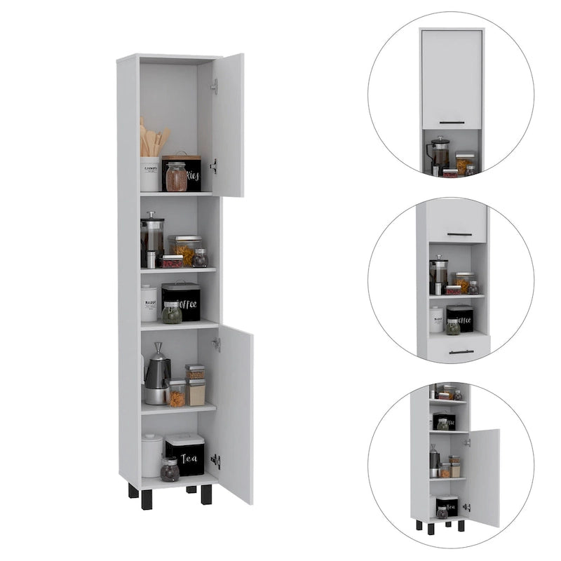 Kitchen Pantry with 2 Cabinets and 2 Open Shelves, Aluminum Handles and Hinges