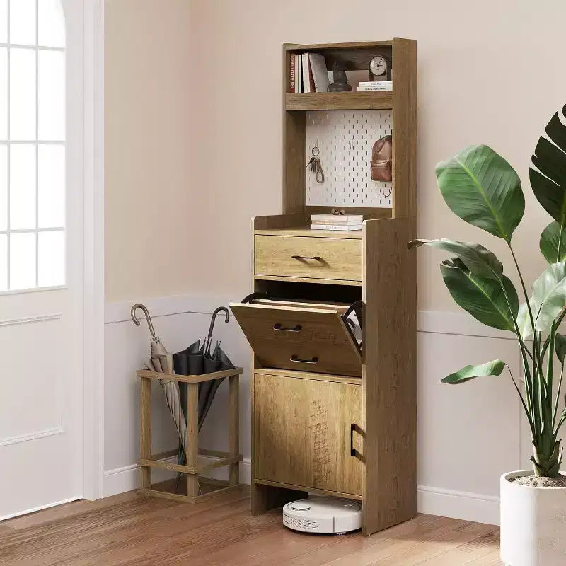 5-in-1 Entryway Shoe Cabinet with Flip Drawer, Pegboard and Adjustable Shelf