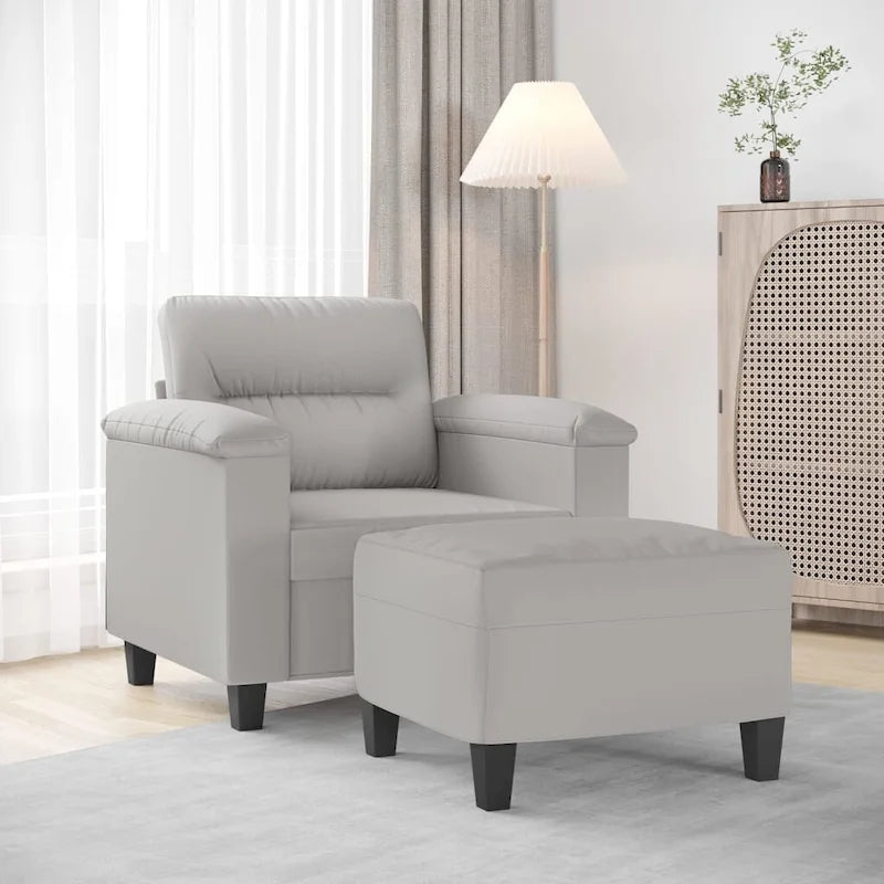 Modern Accent Upholstered Chair with Footstool Microfiber Fabric