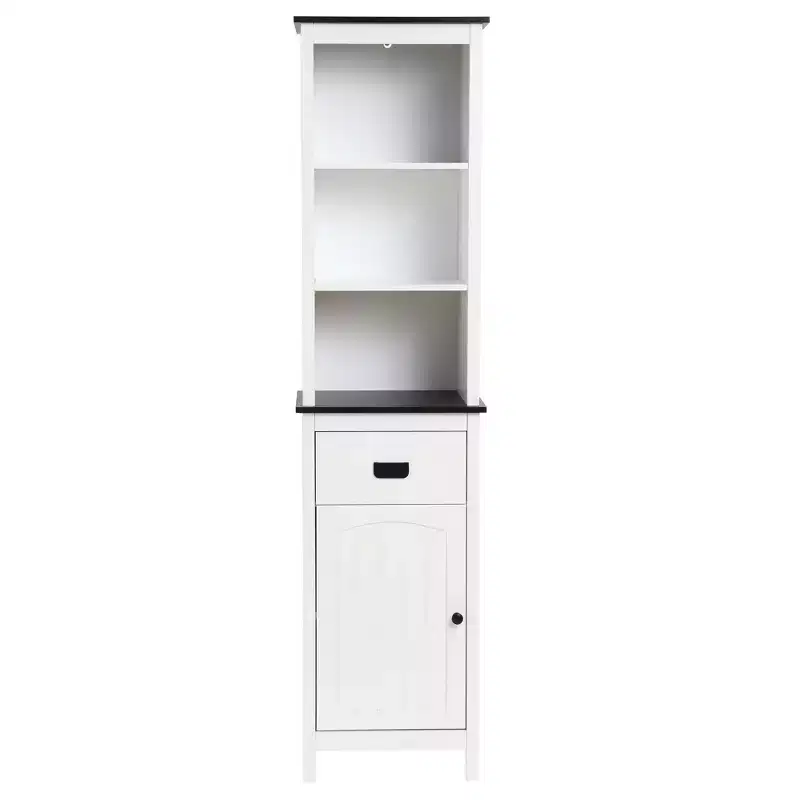 White Wood 63-Inch Tower Bathroom Cabinet