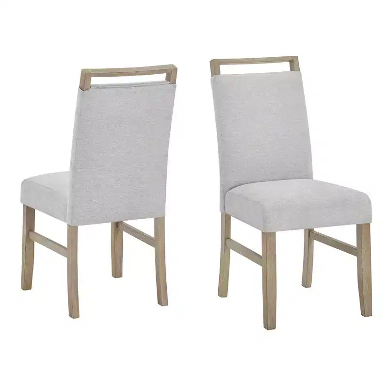 Roundhill Furniture Zelalle Upholstered Dining Chairs, Light Gray Fabric with Rubberwood Legs, Set of 2