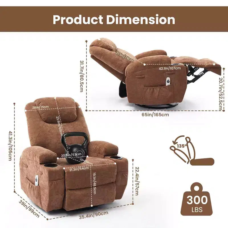360 Swivel Rocker Recliner Chair with Massage and Heat