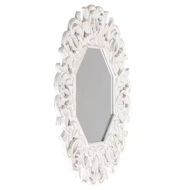 Tull Carved Octagonal Wall Mirror White - Brewster: Modern Style, Wood Frame, No Assembly, 30" Size
