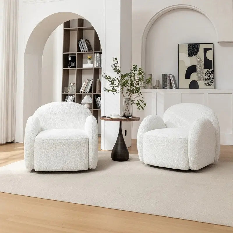 Modern Glam Boucle Upholstered Swivel Accent Armchair with 360 Degree Swivel Base