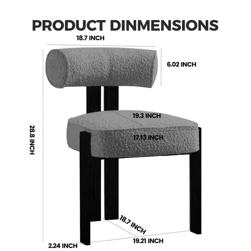 for Kitchen, Dining & Living Room Set of 2 Upholstered Dining Chairs, Modern Plush Boucle Chairs, with Curved Back & Rubber Wood Legs