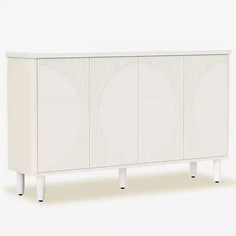 Modern White Sideboard Buffet Cabinet, Semicircle Design, 4-Tier Storage with Anti-Tip Device for Living Room & Kitchen