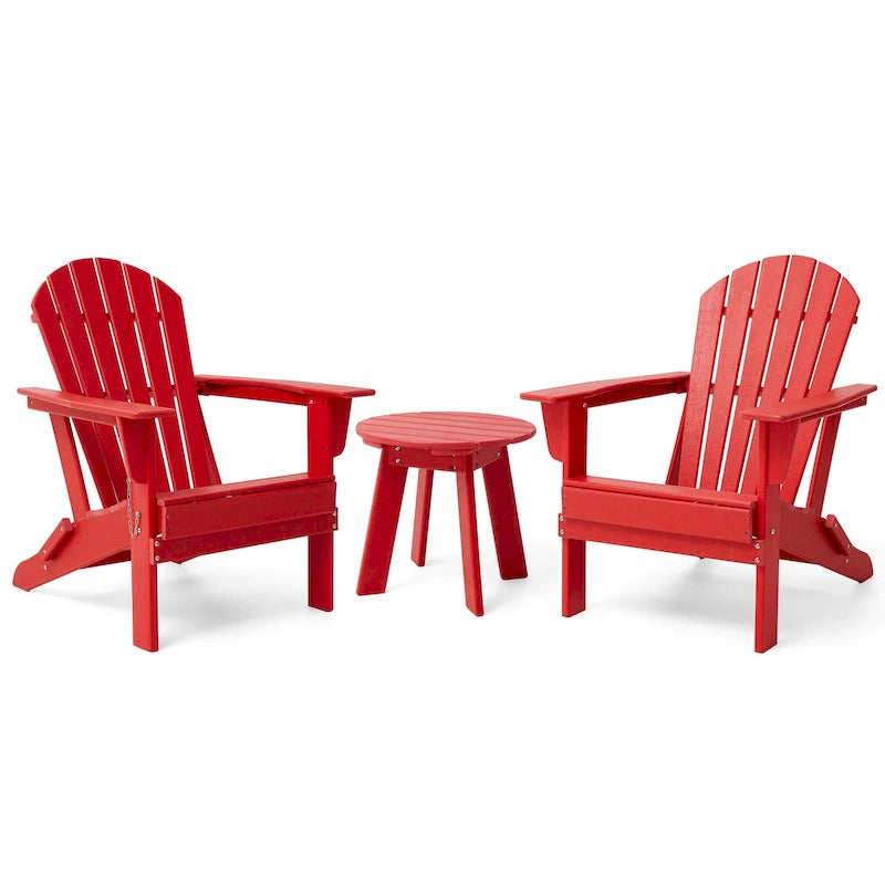 Elm Plus 3 Pieces Outdoor Patio HDPE Folding Adirondack Chairs Side Table Set