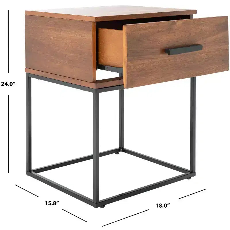 1-Drawer Nightstand with Open Metal Frame, Brown Mahogany