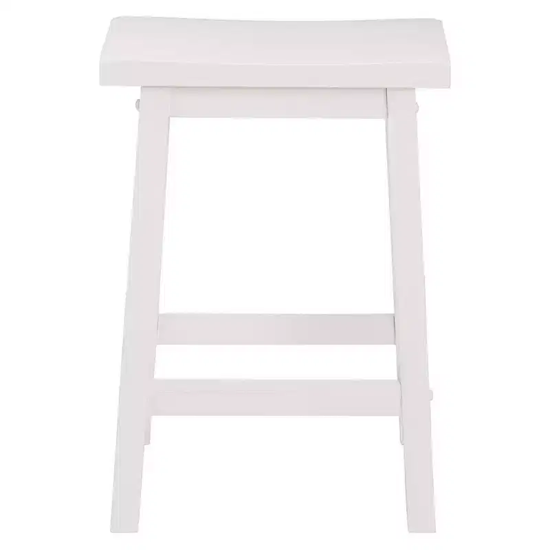 PJ Wood Classic Saddle Seat 24 Inch Tall Kitchen Counter Stools, White (8 Pack)