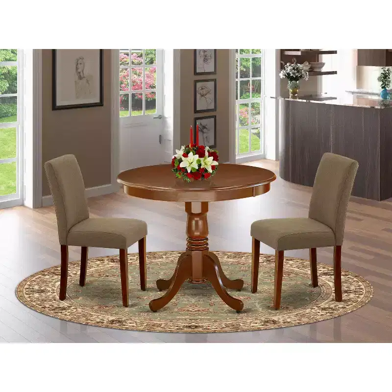 HomeStock Modern 3 Piece Round Dining Table Set Mahogany