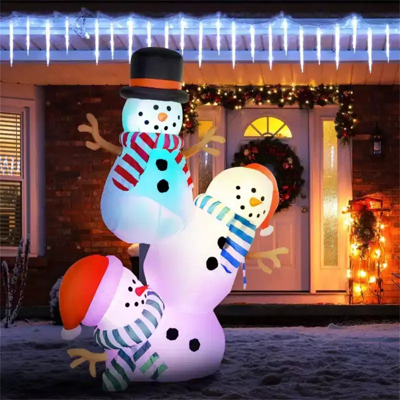 NAYSAYE 8FT Three Stacked Snowmen Inflatable Christmas Decoration Festive Holiday Yard Display for Home Garden, Multicolor, 70.9*31.5*98.4