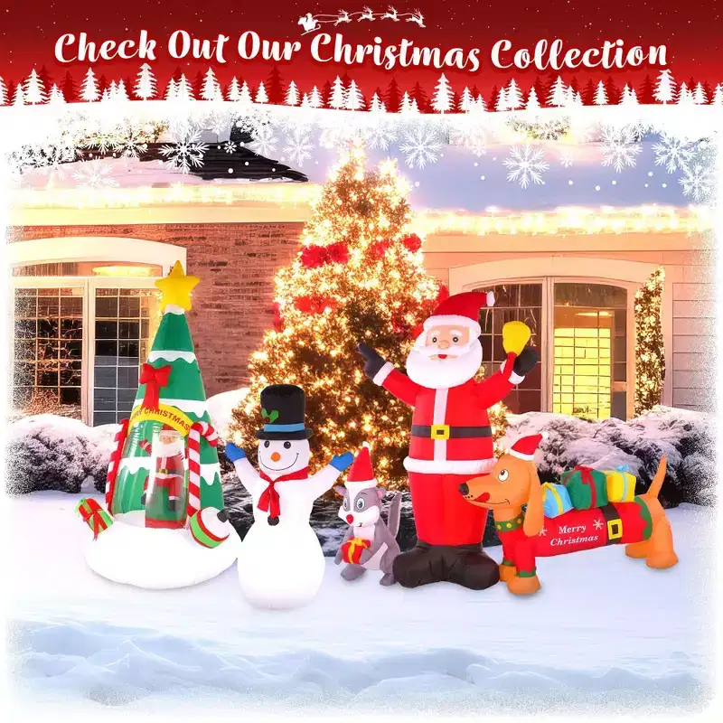 G128 7 ft Inflatable Christmas Tree with Santa Claus, Candy Canes & LED Lights