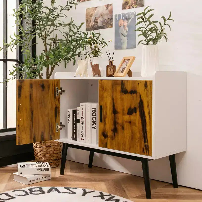 Costway Sideboard Buffet Storage Cabinet w/2 Door Metal Legs Accent Cabinet 32In