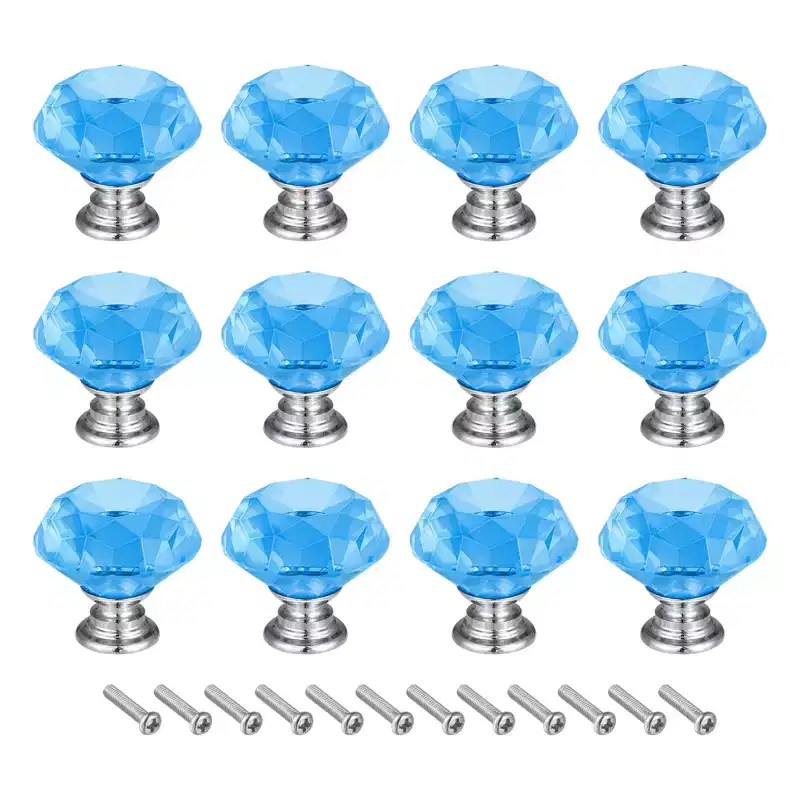 Unique Bargains Zinc Alloy Crystal Diamond Shaped Knobs Drawer with Screw 12 Pcs