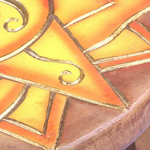 Sun Face Carved Raintree Wood Stool